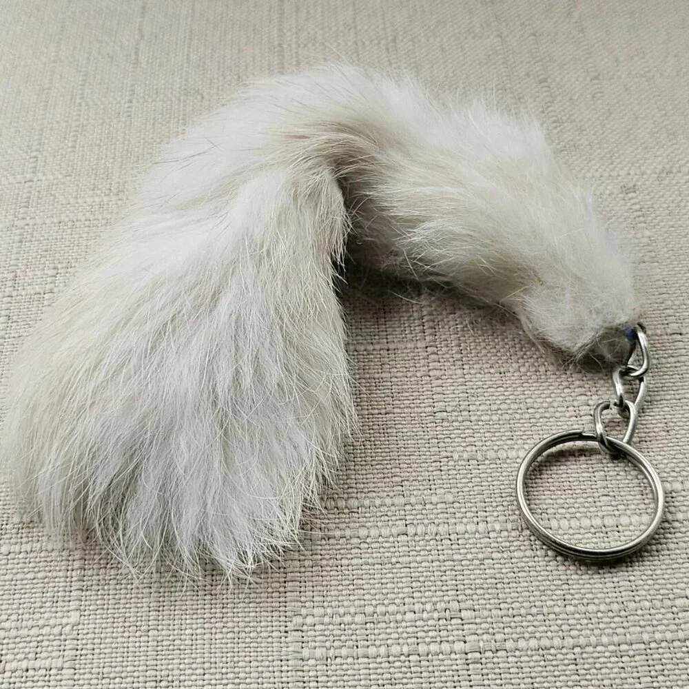 Real White Fur Hair Key chain Handmade Keys Holder White Keychain